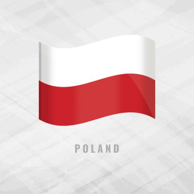 Polonya bayrağını sallayan 3 boyutlu illüstrasyon. Poland.Gri Arkaplanda kopyalama alanı olan vektör bayrağı. Polonya 'nın Sembolü.