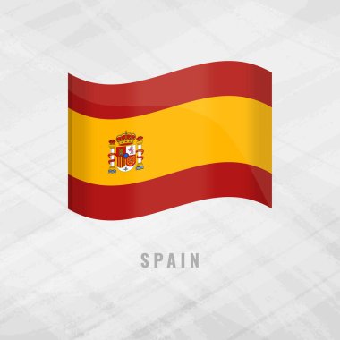 İspanya bayrağı sallayan 3D illüstrasyon. İspanya 'nın vekil bayrağı. İspanya 'nın Gri Arkaplan Sembolü.