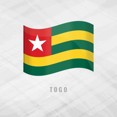 Togo 'nun bayrağını sallayan 3 boyutlu illüstrasyon. Togo 'nun vektör bayrağı. Togo 'nun Gri Arkaplan Sembolü.