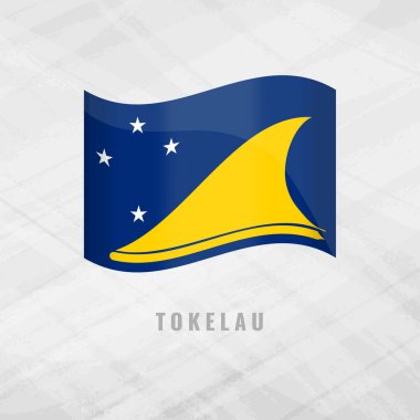 Tokelau 'nun Tokelau Vektör bayrağını sallayan 3D illüstrasyon. Tokelau 'nun Gri Arkaplan Sembolü.