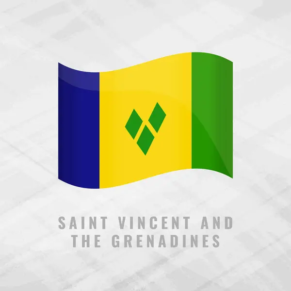 Saint Vincent ve The Grenadines 'in 3D resimli bayrağı. Vincent ve Grenadinler 'in vektör bayrağı. Vincent ve Grenadines 'in Gri Arkaplan Sembolü.