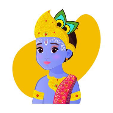 Janmashtami Festivali Şablonu için Tanrı Krishna 'nın çizimi.