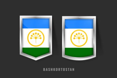 BASHKORTOSTAN Etiketi Logosunun Vektör İllüstrasyonu. BASHKORTOSTAN Rozet İmza Bayrak, Bashkir Ürün Etiketi Şablonu ile BASHKORTOSTAN.