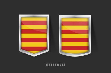 CATALONIA Etiket Logosunun Vektör İllüstrasyonu. CATALONIA Rozet İşareti Bayrak, Katalonya Ürün Etiketleri Şablonuyla CATALONIA.