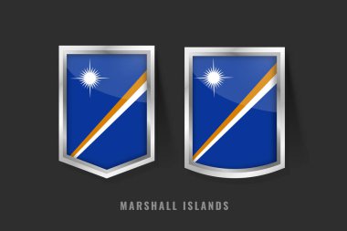 MARSHALL Etiket Logosunun Vektör İllüstrasyonu. Marshall Rozet İmza Marshall Üzerinde Bayrak, Marshallian Ürün Etiketi Şablonu.