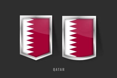 Katar Etiketi Logosunun Vektör İllüstrasyonu. Katar Rozet İmza Katarı Bayrak, Katarlı Ürün Etiketleri Şablonu.