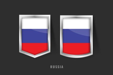 RUSSIA Etiket Logosunun Vektör İllüstrasyonu. Rus Bayrağı, Rus Ürün Etiketi Şablonu ile RUSSIA İmzası.