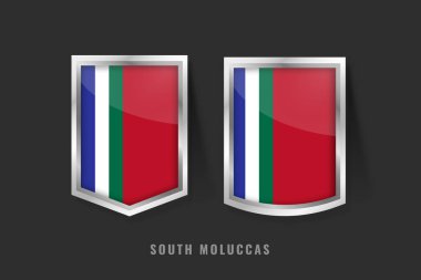 Vector Illustration of SOUTH MOLUCCAS Label Logo. SOUTH MOLUCCA Badge Sign SOUTH MOLUCCA With Flag, South Maluku Product Label Banners Template. clipart