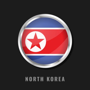 North Korea round framed national flag. Circular glossy flag of North Korea. clipart