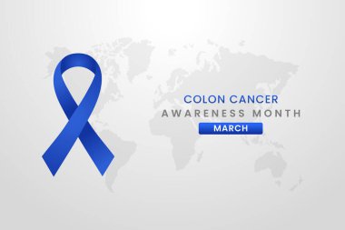 Mavi kurdeleli beyaz arkaplanda kolon kanseri farkındalığı.