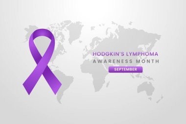Hodgkin 'in Lenfoma Kanser Farkındalığı Mor kurdeleli beyaz arka planda.