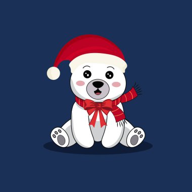 Polar Bear with cute Christmas look up Vector Illustration . clipart