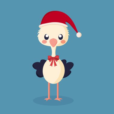 Ostrich with Christmas dress up Vector Illustration . clipart