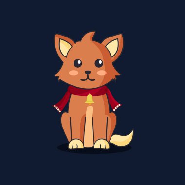 Cute little Fox in red muffler Vector illustration . clipart