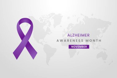 Beyaz zemin üzerinde mor renk kurdeleli Alzheimer kanseri farkındalığı.