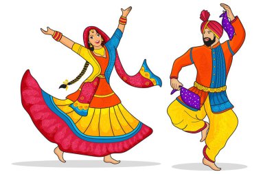 Neşeli bir çift geleneksel Bhangra dansını icra ediyor, canlı ve renkli giyinmiş, Punjabi kültürünü kutluyorlar. Enerjik dans, canlı, şenlikli bir zemin üzerine kuruludur.