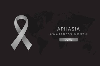 Aphasia awareness illustration on dark gray background with Gray color ribbon. clipart