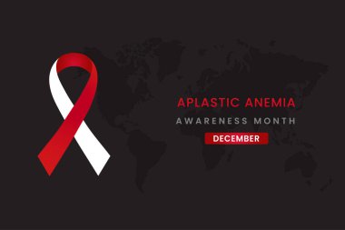 Koyu gri zemin üzerinde kırmızı ve beyaz kurdeleli Aplastik Anemia farkındalık çizelgesi.