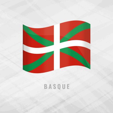 Bask bayrağını dalgalandıran 3D görüntü. Bask 'ın Gri Arkaplan Sembolü Üzerine Vektör Bayrağı.