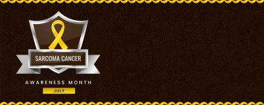 Sarkoma Kanseri Farkındalık Ayı afişi, sarı kurdele, kalkan ve yazı için yer. Bayrak ya da Başlık için Tasarım.