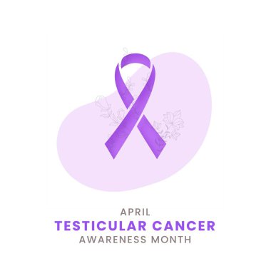 Uluslararası Testis Kanseri Farkındalığı Ayı için beyaz arkaplan farkındalığı grafikli mor kurdele.