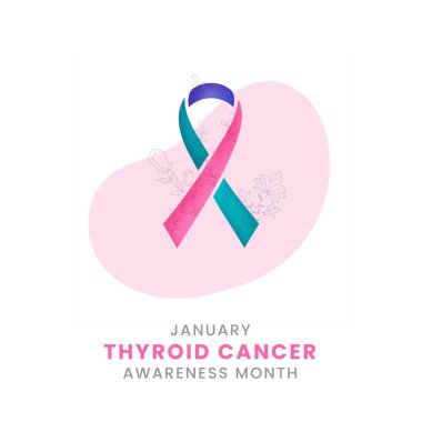 A minimalist design featuring a thyroid cancer awareness ribbon on a white background with abstract shapes clipart