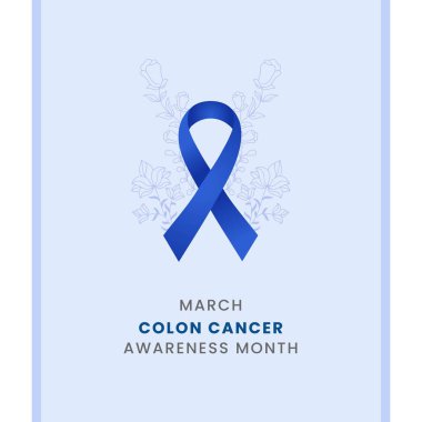 Uluslararası Kolon Kanseri Farkındalığı Ayı için çiçek ve beyaz arkaplan farkındalığı grafikleri.