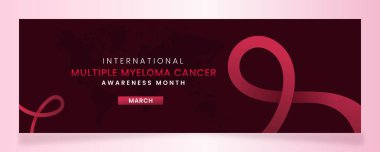 Burgundy ribbon awareness graphic for International Multiple Myeloma Cancer Awareness Month banner. clipart