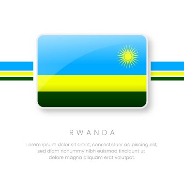 Ulusal Ruanda Bayrağı. Vekil Ruanda Düğme Bayrağı. Gerçekçi Ulusal Bayrak Tasarımı ve Vektör Şablonu.