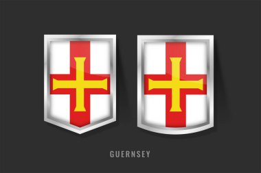 Guernsey Etiket Logosunun Vektör İllüstrasyonu. Guernsey Rozet İmza Guernsey Bayrak, Guernsey Ürün Etiketi Şablonu.