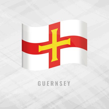 Guernsey 'in 3D illüstrasyon dalgalanan bayrağı. Guernsey 'in Gri Arkaplan Sembolünde Vektör Bayrağı.