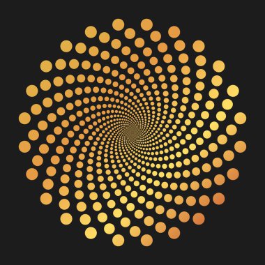 Altın Spiral Mandala. Dekorasyon ve Simge, Gradyan Altın Rengi için Siyah arkaplanda eş merkezli nokta deseni.