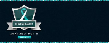 Teal veya turkuaz kurdele farkındalık grafiği Uluslararası Servikal Kanser Farkındalığı Ayı afişi.