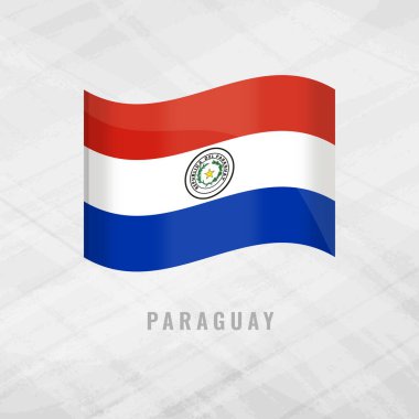 3D Paraguay bayrağı dalgalanması. Paraguay 'ın Gri Arkaplan Sembolü Üzerinde Vektör Bayrağı.