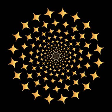 Hipnotize edici bir soyut desen altın, yuvarlak kareler tarafından oluşturulan katıksız siyah arkaplan, büyüleyici bir optik yanılsama yaratıyor derinlik, hareket ve tünel benzeri bir yol