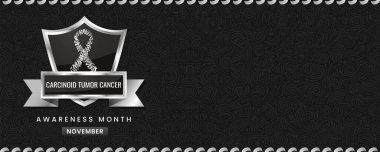 Uluslararası Karsinoid Tümör Kanser Farkındalığı Ay pankartı için siyah beyaz çizgili kurdele farkındalığı grafiği.