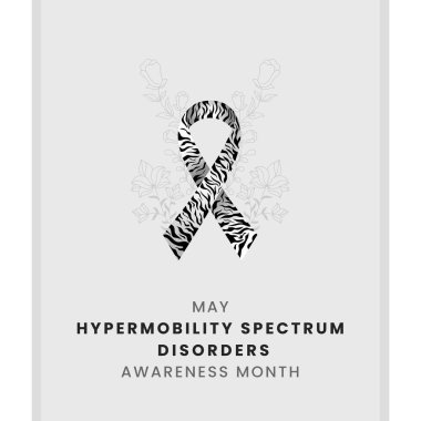 Hypermobility Spectrum Disorder awareness , Zebra Colored Black and white Ribbon on White background design.