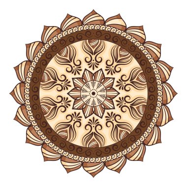 Çiçek desenleri, girdaplar ve beyaz bir arka planda izole edilmiş detaylı merkez tasarımı ile karışık renkli mandala çizimi.