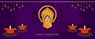 Mutlu Navratri Kutlamaları, Geleneksel Hint Festivali Sosyal Medya veya Bayrak Tasarımı.