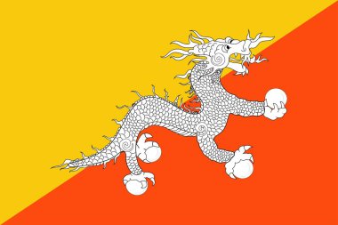 Bhutan bayrağı, resmi renkler ve doğru orantı. Ulusal Butan bayrağı. Vektör illüstrasyonu.