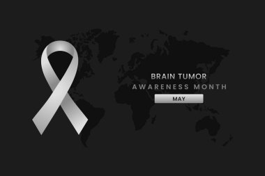 Bir aylık beyin tümörü farkındalığı, beyaz ipek kurdeleli gri arka plan tasarımı.