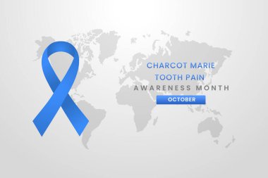 Charcot Marie Diş Aylık farkındalık, açık gri arkaplan tasarımı mavi ipek kurdele.