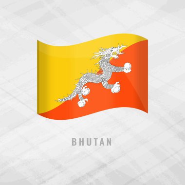 Bhutan bayrağını dalgalandıran 3D illüstrasyon. Bhutan Gri Arkaplan Bhutan 'ın Vektör Bayrağı.