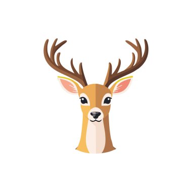 Geyik Yüzü 'nün Şirin Çizimi, Sevimli Vahşi Hayvan Renkli Yüz ikonu.