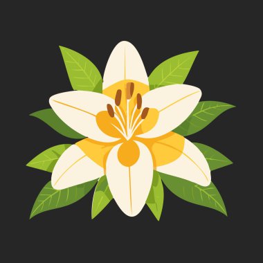 Koyu Arkaplanda Krem ve Sarı Yapraklı Zarif Lily Çiçeği İllüstrasyonu Botanik ve Sanatsal Tasarım Projeleri İçin Mükemmel.