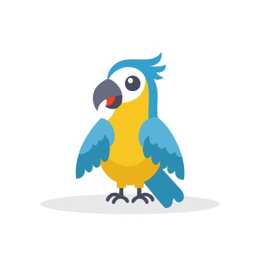 Mavi ve Sarı Papağanın Vektör İllüstrasyonu, Sevimli Kuş Neşeli Karakter simgesi.