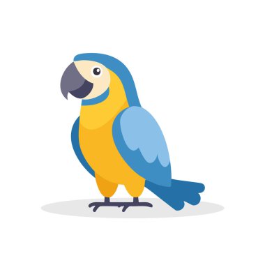 Şirin Mavi ve sarı papağan vektör illüstrasyonu, Renkli kuş karakteri simgesi.