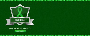 Glaucoma Aylık Farkındalık Afiş, Yeşil kurdele, kalkan ve metin için alan. Bayrak ya da Başlık için Tasarım.