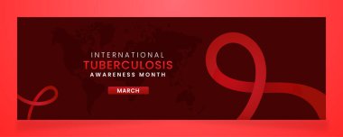 Tüberküloz farkındalık kampanyası flaması, üzerinde gradyan pastel rengi açık kırmızı arkaplan üzerine kırmızı kurdele sembolleri var..