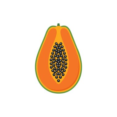 Turuncu Et ve Siyah Tohumlu Papaya Vektör İllüstrasyonu.